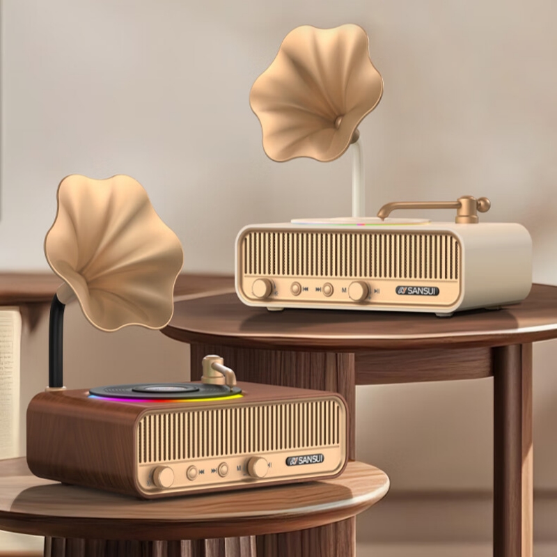 Apple Music Audio Quality - V13 Drahtloser Bluetooth-Lautsprecher, Retro-Grammophon, Tisch-Hi-Fi-System, Audiosystem,