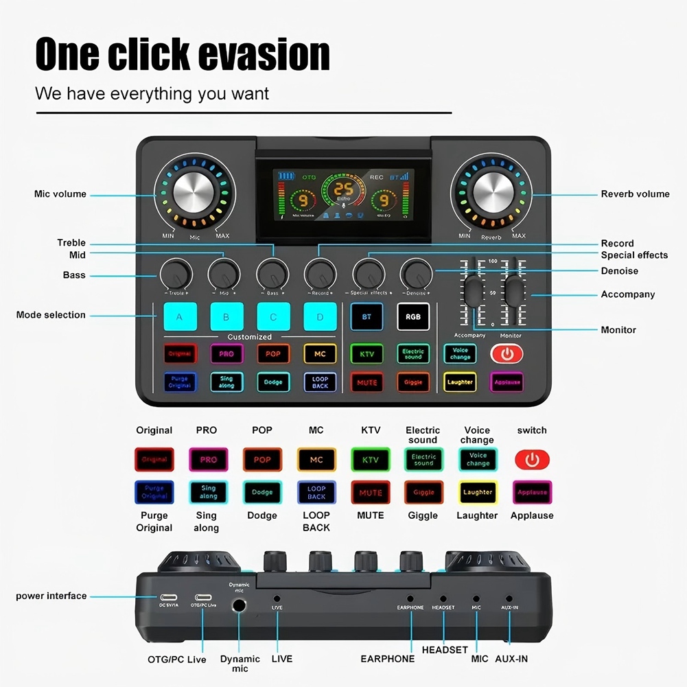 Audio Music Changer - A20I Audio-Mixer, Live-Soundkarte mit DJ-Mixer-Effekten &