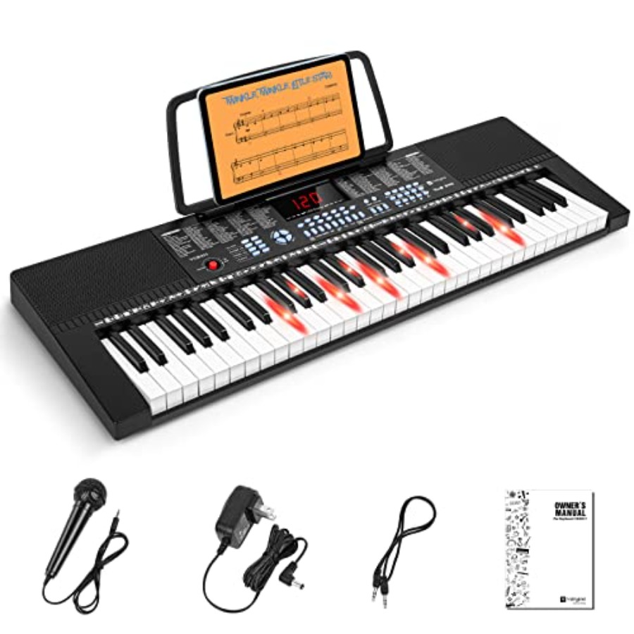 Keyboard Piano 61 Key - Anfänger-Keyboard mit 61 beleuchteten Tasten, 350