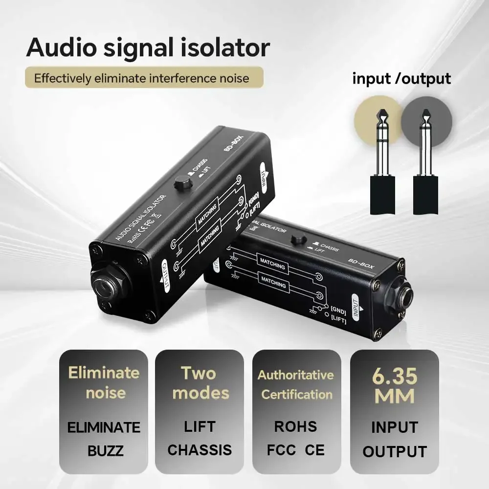 Audio Music Isolator - Tragbarer 6,35-mm-AUX-Erdschleifenisolator, professioneller Hum-Eliminator, Audio-Signalisolator, Rauschfilter,