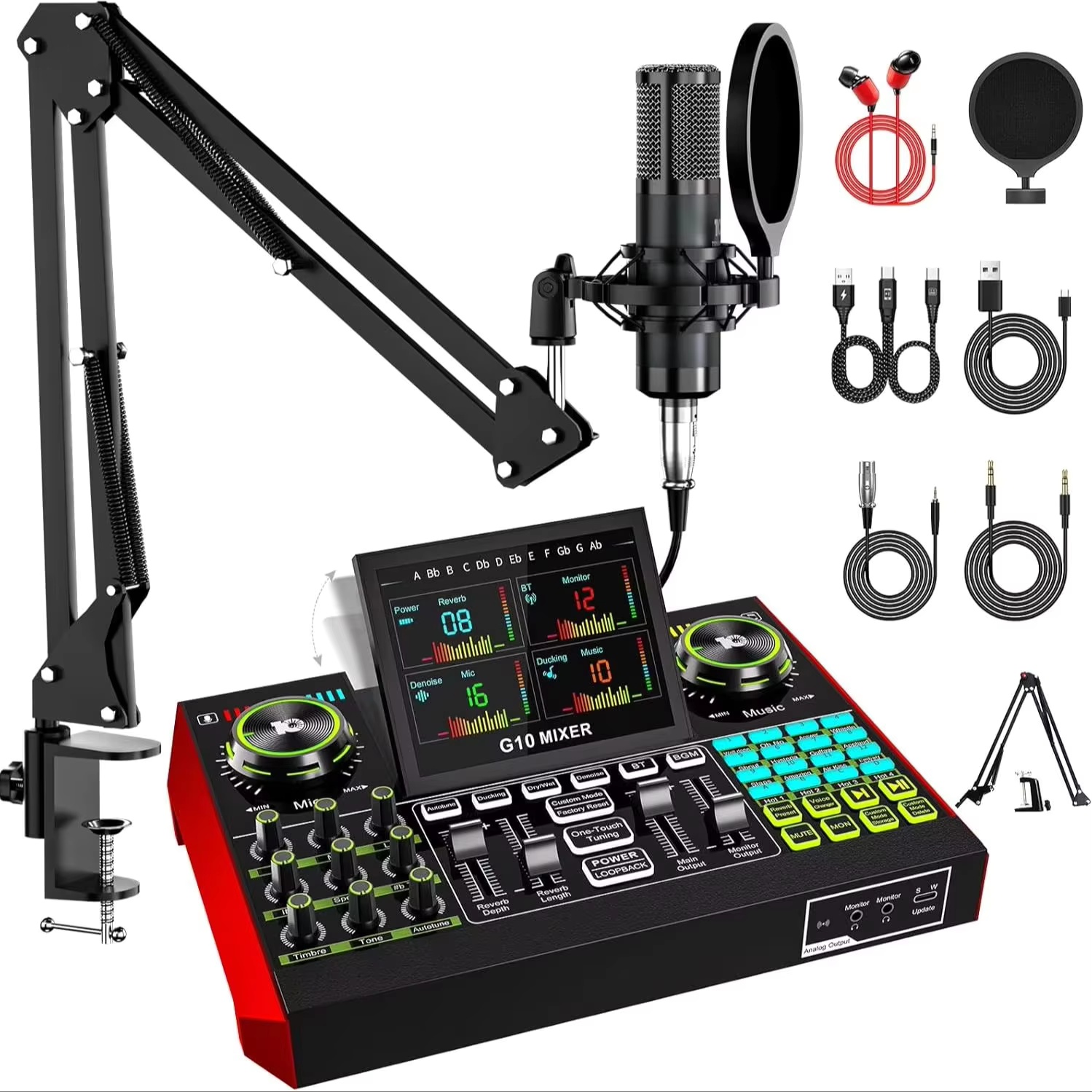 Audio Music Changer - Tenlamp G10 Live-Streaming Audio-Interface Gaming-Audio-Mixer, Podcast-Ausrüstung